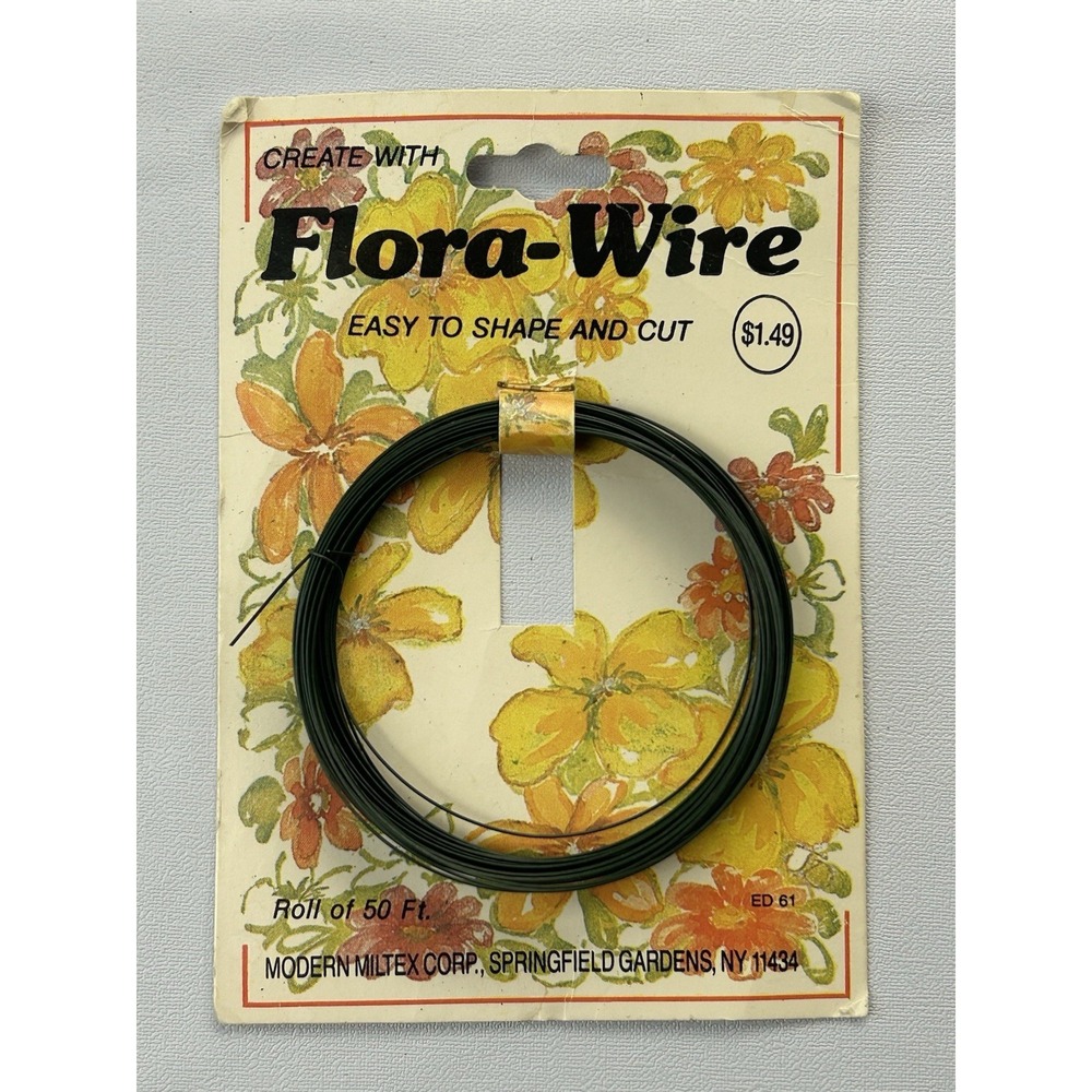 Vintage Flora-Wire 50‎ Ft Green Floral Wire NOS Craft Supply Millinery